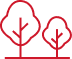 Icône rouge de deux arbres stylisés représentant les espaces verts et jardins autour des maisons rénovées par AJY Maçonnerie.